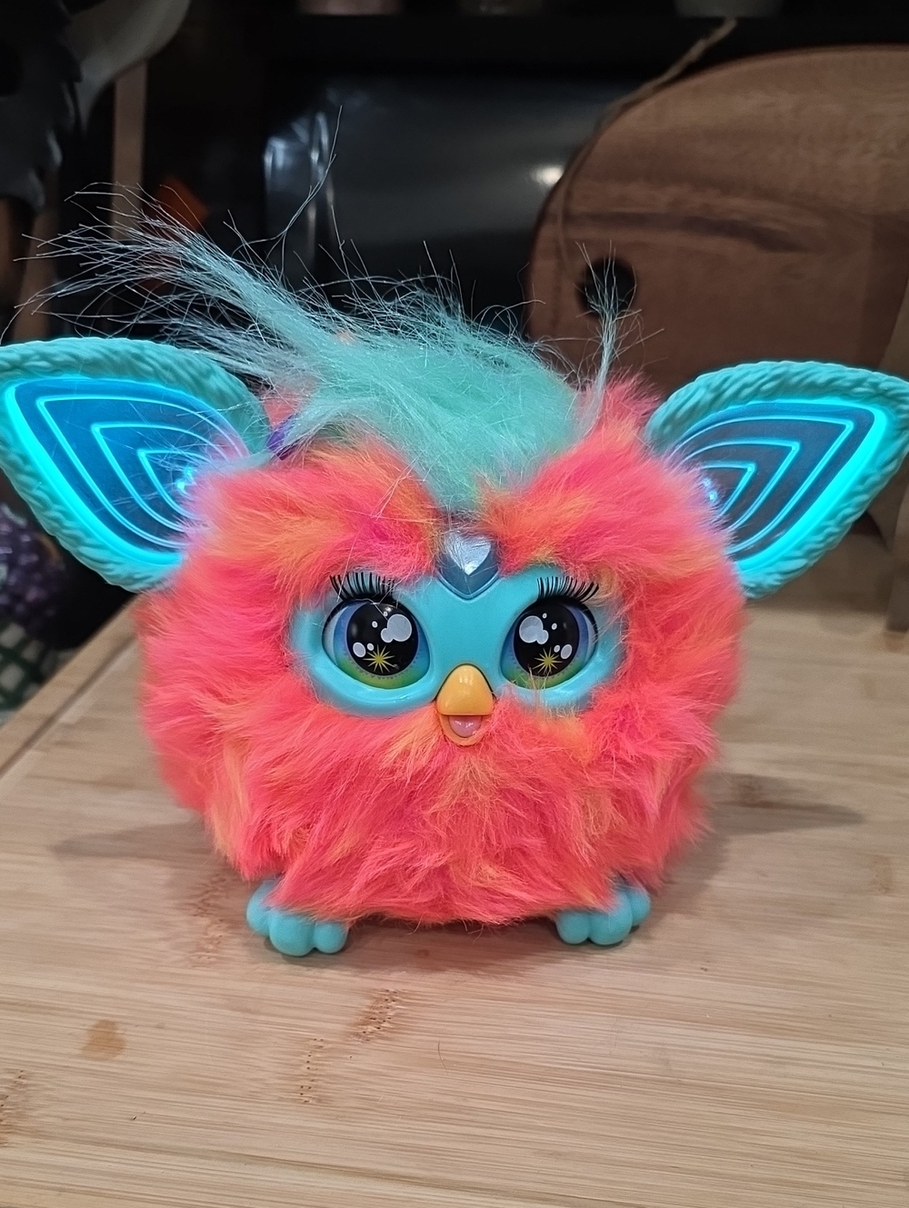 Plush Interactive Bird Toy in Neon Pink & Teal! Furby Works! Hair Clips Too!